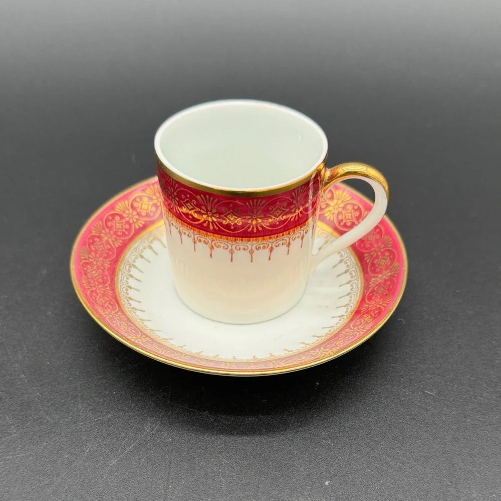 Limoges Red and Gold Teacup and Saucer Set
